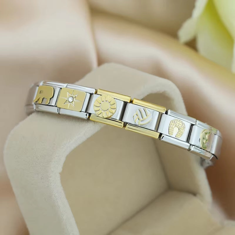 2024 New Elephant Sun Cross Bee Angel Camera Italian Charm Links Fit 9Mm Bracelet Stainless Steel Making Jewelry DJ1188