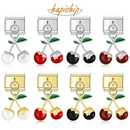 2024 Fashion New Women Gift Fruit Cherry Charm Italian Link Fit 9Mm Bracelet Stainless Steel Making DIY Jewelry DJ745